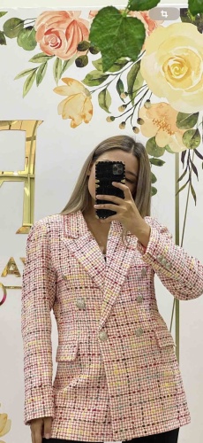 Пиджак полуприталенный Rayana_Branddd Клетка белый, розовый