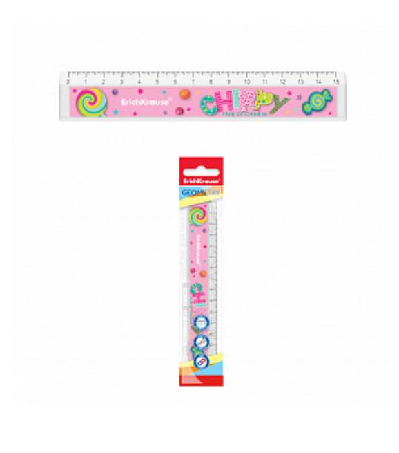 Линейка с выемкой пластиковая ErichKrause® Lollipops, 15см, во флоупаке