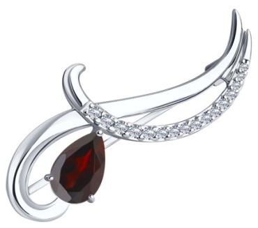 Брошь Diamant 94-340-01053-2 вес 2.76 г серебро, гранат, фианит