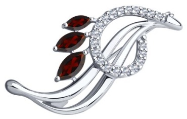 Брошь Diamant 94-340-01048-2 вес 2.45 г серебро, гранат, фианит
