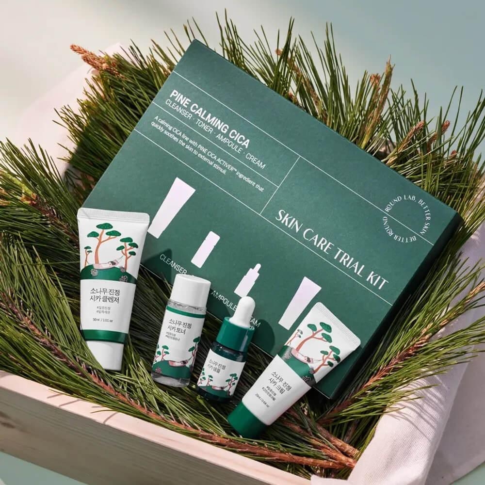 Дорожный набор уходовых средств с экстрактом сосны и центеллы Round Lab Pine Calming Cica Trial Kit