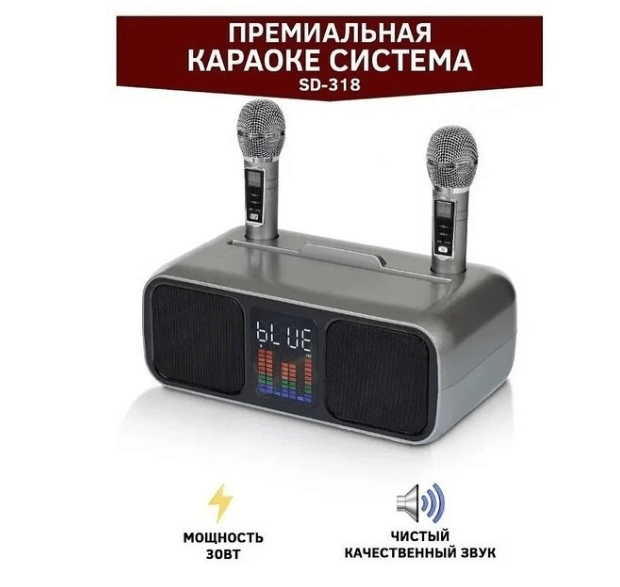 Колонка караоке SDRD-SD-318 Wireless 2 микрофона (30W)
