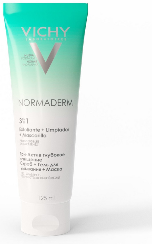 Vichy NORMADERM Средство 3-в-1 Гель-Скраб-Маска для интенсивного очищения жирной проблемной кожи, 125 мл