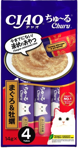 Лакомство INABA пюре тунец, устрицы 56 г 1 шт