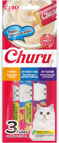 Лакомство INABA CIAO Churu пюре курица, тунец, морской гребешок, устрицы 42 г 1 шт