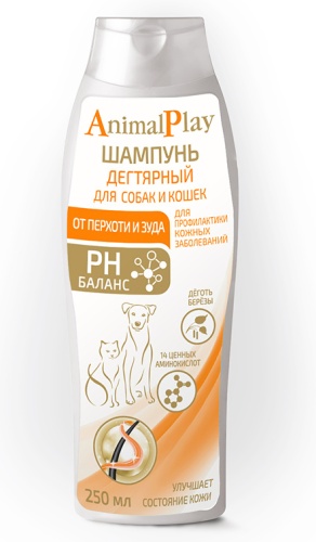 Уход Animal Play Шампунь дегтярный с аминокислотами от перхоти и зуда для собак и кошек 250 мл