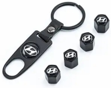 Колпачок на ниппель с брелком Hyundai черного цвета из металла