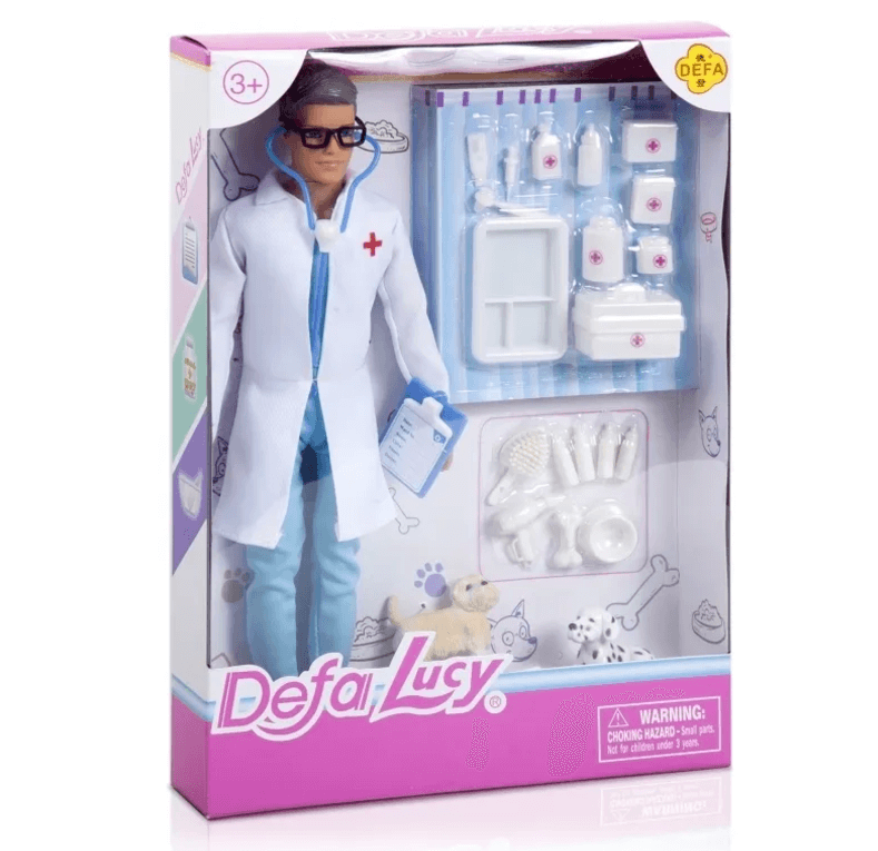 Кукла DEFA Lucy 8347 Папа ветеринар 28 см, 2 собаки аксессуары / Игрушки для девочек