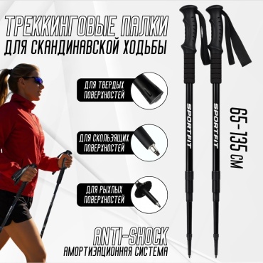 Треккинговые палки Sport Fit черный 65-135 см