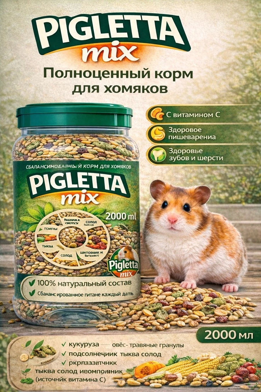 PIGLETTA mix — полноценный корм для хомяков