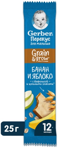 GERBER фруктово-злаковый батончик яблоко, банан с 12 месяцев 25 г