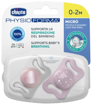 Набор пустышек Chicco PhysioForma Micro, 2 шт, розовый
