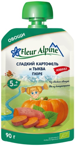 Детское пюре Fleur Alpine Сладкий картофель и тыква 90 г, с 8 месяцев