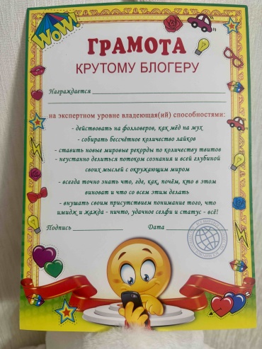 Грамота Русский дизайн Грамота Крутому блогеру А4 А4 1 шт
