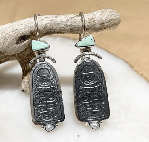 Серьги   с натуральным жемчугом и бирюзой  Из серебра
