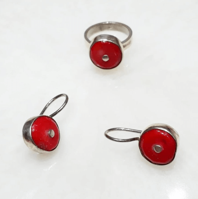 Комплект с кораллом из серебра
