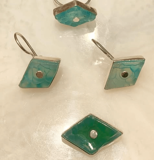 Серьги Зелёный агат из серебра