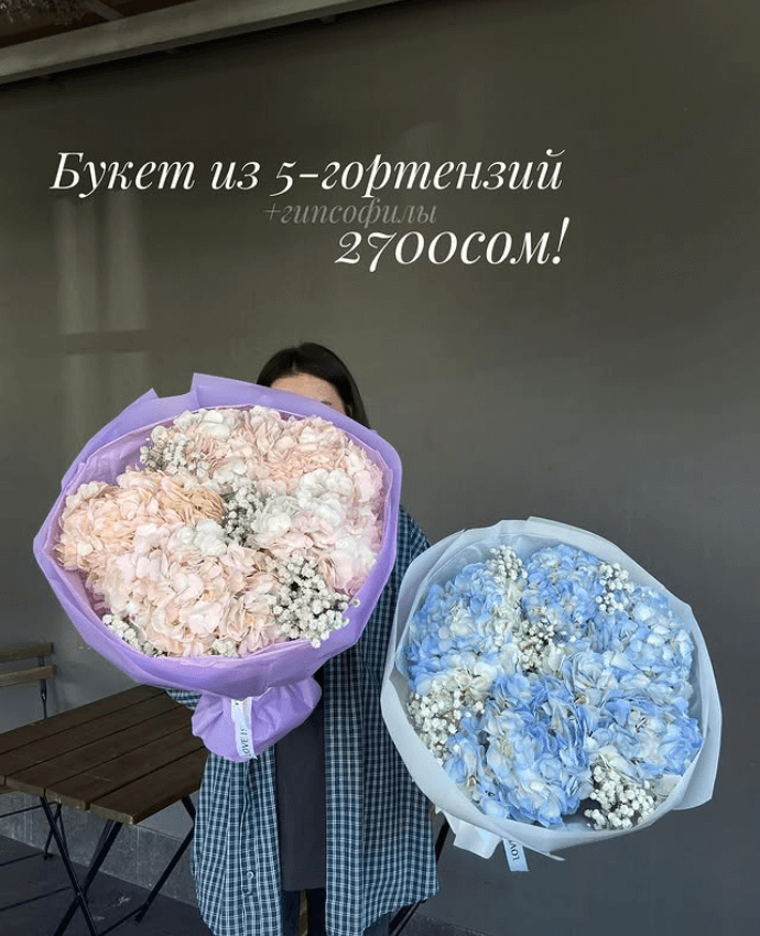 Букет из 5 гортензий (голубые)