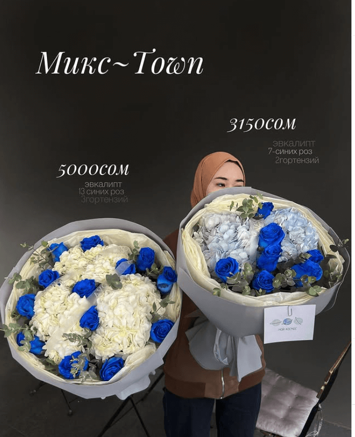 Букет Town микс с синими розами+гортензии
