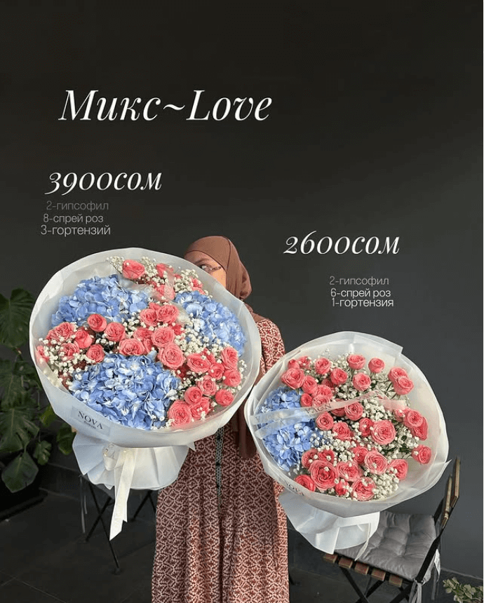 Букет Love микс гортензии+спрей розы (большой)