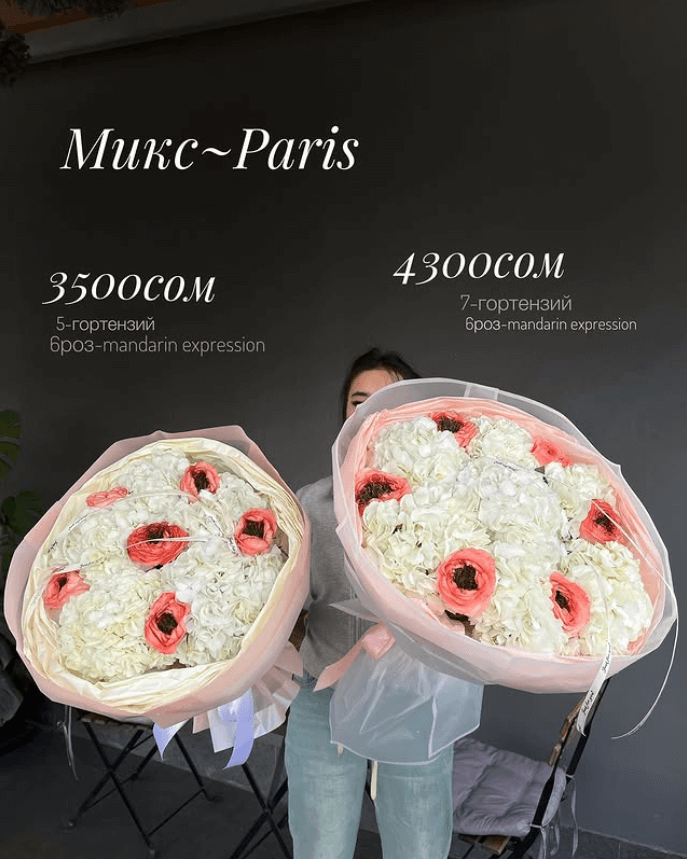 Букет Paris из 6 роз mandarin expression+7 гортензий