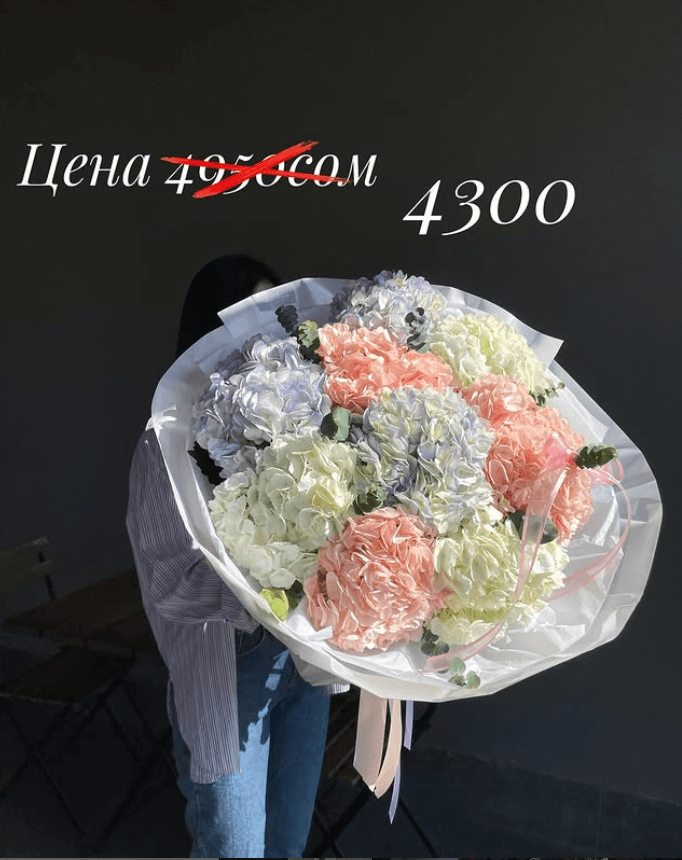 Букет из разноцветных гортензий