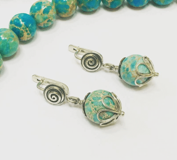 Сережки с бирюзой из серебра