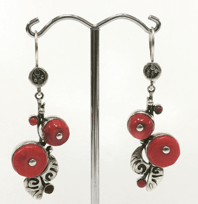 Серьги с кораллом из серебра  / bishkek / silverhandmade / ethnostyle