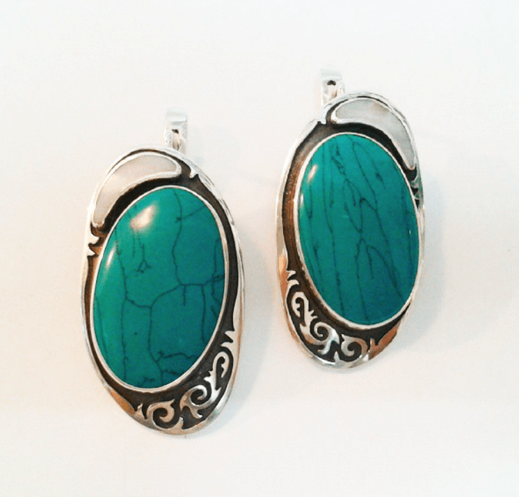 Серьги  / серебро 925º  / бирюза / перламутр  / этно  / ethno.kg  / silver  / jewelry   / ethno style / эксклюзив  / национальные изделия / ручная работа